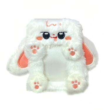 Imagem de Lindo porta-cartão de foto de coelho de pelúcia com chaveiro - Porta-crachá de identificação Kpop macio e felpudo e capa de cartão com alça (porta-cartão de coelho)