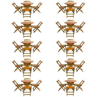 Imagem de Kit 10 Jogos De Mesa Dobravel Com 4 Cadeiras Tampo Redondo 70X70 Mel - Amarelo