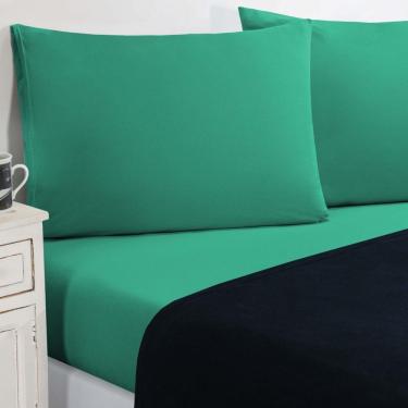 Imagem de Jogo De Cama Malha Lençol 100% Algodão Gran Moratta 4 Peças Casal - Azul Marinho-verde Jade