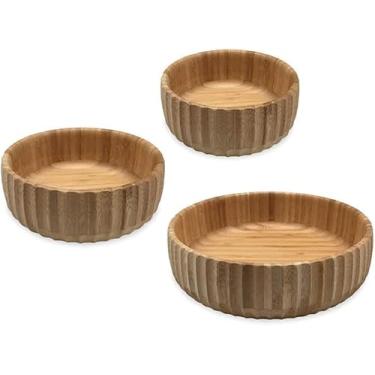 Imagem de Conjunto de 3 Tigelas Caneladas em Bambu, Tamanhos P M G, Bowls Multiuso para Servir, Design Decorativo