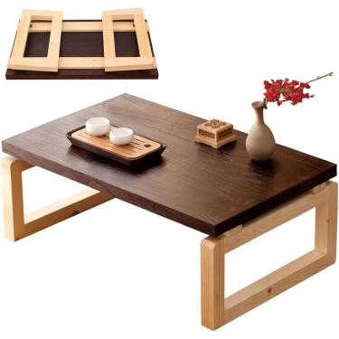 Imagem de Mesa Baixa Dobrável Para Sentar No Chão Mesa De Centro De Madeira Para Apartamentos Pequenos Para Fazer A Lição De Casa Produção De Madeira Maciça, Brown, 90x50x30cm