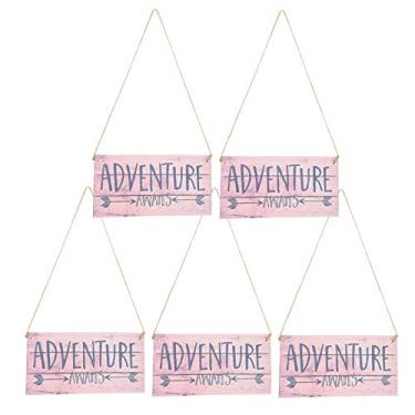 Imagem de Letras placa de madeira pendurado placa de sinal antigo retro design corda móvel loja casa decoração do feriado 5 conjuntos madeira 20x10cm