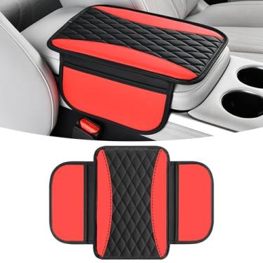 Imagem de SWQS Capas de console central de couro patchwork com bolsos laterais de armazenamento, capa de descanso de braço atualizada para organizador de assento de carro, decoração de carro elegante interior