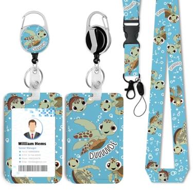 Imagem de Porta-crachá de identificação de tartaruga marinha com cordão de separação e carretel retrátil resistente - chaveiro mosquetão giratório de 360° para mulheres, estudantes, professores, enfermeiros