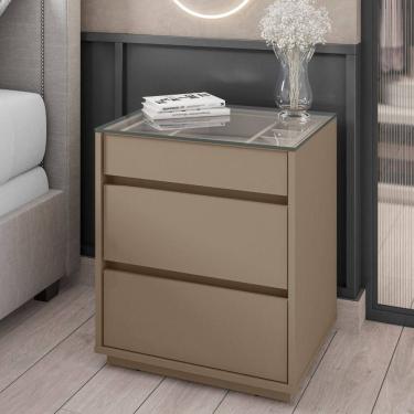 Imagem de Mesa de Cabeceira com Tampo de Vidro 3 Gavetas Belize Casa D