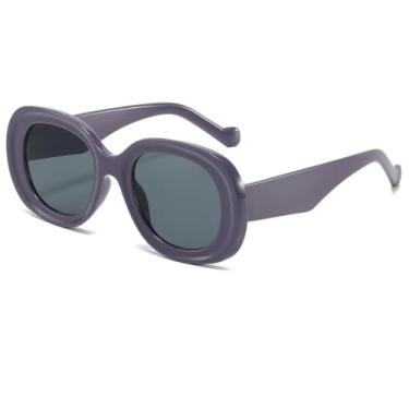 Imagem de HCPIHF Óculos de sol retrô oval com estampa Uv400, óculos de sol da moda, punk, redondo, feminino e masculino (roxo e preto)