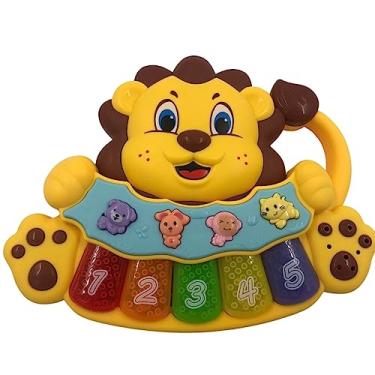 Imagem de Brinquedo Pianinho Musical para Bebês Infantil com Som e Luzes Leão - Amarelo