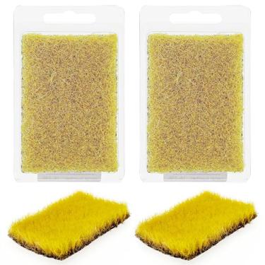 Imagem de Woohome 2 peças de grama estática tufo de grama artificial para cenário de trem, paisagem ferroviária, mesa de areia militar faça você mesmo, amarelo claro