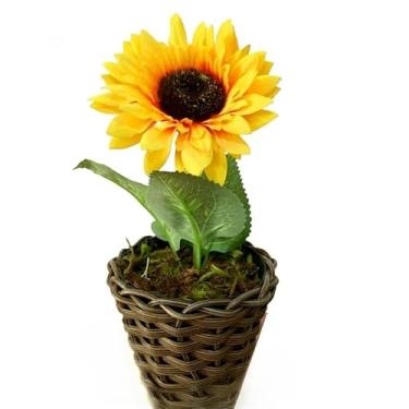 Imagem de Arranjo De Girassol Artificial 20cm Vaso Junco Sintetico 8x5x6cm Decor Festas Centro De Mesa Plantas Artificiais Decorativas(1)