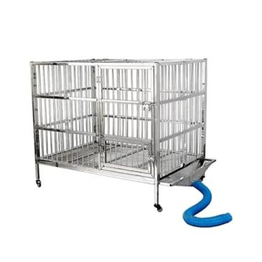 Imagem de Caixa resistente para cães indestrutível com rodas trancáveis, porta dupla, canil para cães à prova de fuga com vaso sanitário (125 x 75 x 95 cm)