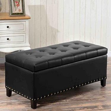 Imagem de Banqueta Ottomans Banco de armazenamento doméstico couro PU quarto sala de estar decoração de roupas armazenamento de sapatos unidade de sofá banco de pé/preto/80 x 40 x 43 cm
