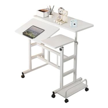 Imagem de Mesas de cabeceira mesa dobrável com bandeja principal e altura ajustável, mesa de computador de elevação, mesa de escrita para escritório em casa, quarto tamanho de estudo: 80 × 30 cm (cor: branco)
