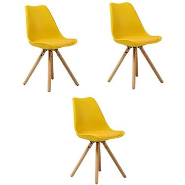 Imagem de Conjunto de cadeiras de jantar – Cadeiras de canto de cozinha, cadeiras de jantar, conjunto de 3 | Pernas de madeira maciça natural com almofada acolchoada assento de poliuretano designer