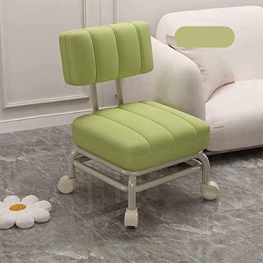 Imagem de Banqueta redonda baixa com rodas giratórias universais, bancos de couro com encosto almofadado, bancos de rodinhas 360 para escritório em casa, fitness