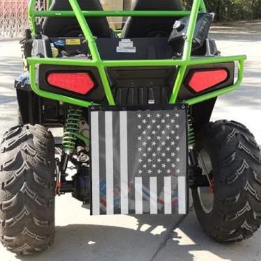 Imagem de UTV ATV saco de lixo de malha, 66 cm (A) x 55 cm (L) Saco de armazenamento de lixo universal UTV compatível com Polaris RZR, Can-Am, CFmoto, Teryx, Kawasaki, carrinho de golfe, gato ártico (bandeira