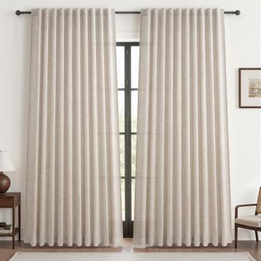 Imagem de Cortinas transparentes extra largas de linho natural 178 cm plissadas para sala de estar 213 cm de comprimento, textura neutra filtragem de luz privacidade porta deslizante cortinas grossas para