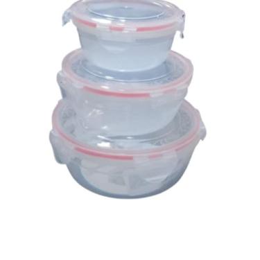 Imagem de Conjunto de 3 Potes Herméticos Redondos, Plástico Transparente com Tampa Rosa, 320ml/580ml/1000ml, Multiuso para Cozinha, Empilháveis, Livre de BPA