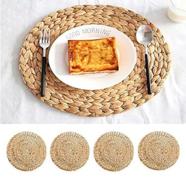 Imagem de HSYHKDSY Jogo americano de jacinto de água natural redondo elíptico/retangular de 10 a 38 cm para mesa de jantar, jogo americano grande feito à mão (elíptico natural 30 x 40 cm)