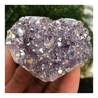 Imagem de URMIBDAI Cheio de textura, 1 peça, adorável anjo arco-íris, aura, ametista, aglomerados, cristal de quartzo natural, pedra áspera para presentes e artesanato (tamanho: 100-125 g 56-60 mm)