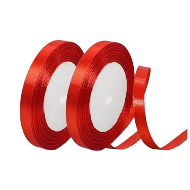 Imagem de Pacote com 2 fitas de cetim, vermelha, 1 cm x 24 jardas (40 jardas no total), para buquês, embrulho de presente, casamento, Natal, Dia de Ano Novo, Dia dos Namorados, aniversários, etc. – Material de