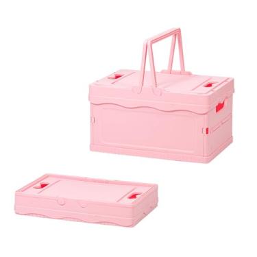 Imagem de Tixill Pequenas caixas de armazenamento dobráveis, cestas de plástico dobráveis com tampas e alças para organização, mini caixas empilháveis para casa, cozinha, quarto, banheiro, escritório (30 x 20 x