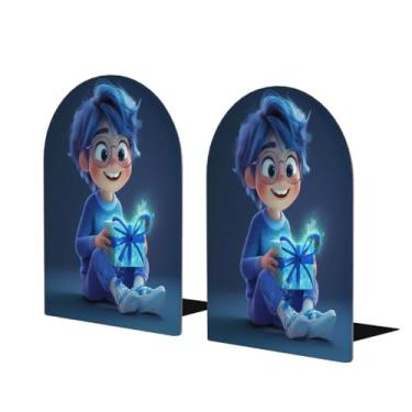 Imagem de Suporte para livros decorativo de madeira azul fofo azul suporte de livros antiderrapante resistente para escritório mesa de escritório em casa biblioteca escola estudo decoração divisórias de livros