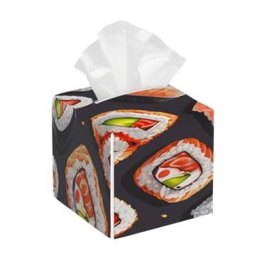 Imagem de Suporte quadrado de couro para caixa de lenços de papel, impermeável, sushi, fofo, engraçado, organizador de papel facial com cinto inferior, estojo de lenços para mesa, banheiro, escritório, mesa