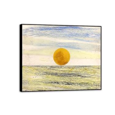 Imagem de Pôster Max Ernst Amarelo Abstrato Sol Reproduções de Pinturas Famosas Surrealismo Arte de Parede Tela Max Ernst Decoração de Parede para Presentes de Sala de Estar 65 x 50 cm Moldura Preta