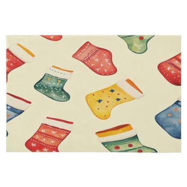 Imagem de Blueangle Tapete de Natal 5 x 7 – Capacho lavável antiderrapante para entrada, cozinha, banheiro, varanda com estampa de meias de Natal (212)