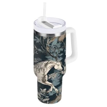 Imagem de xigua Copo Majestic Horse de 850 g com tampa e canudo, aço inoxidável de vácuo duplo isolado garrafa de água esportiva suporte de copo de café de viagem à prova de vazamento para bebida gelada