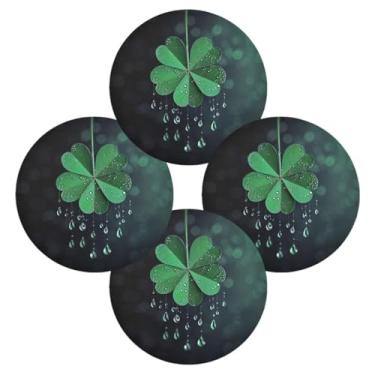 Imagem de ATTX Jogo americano redondo trevo verde para mesa de jantar, jogo americano de decoração do dia de São Patrício, tapetes para mesa de cozinha para 4#17