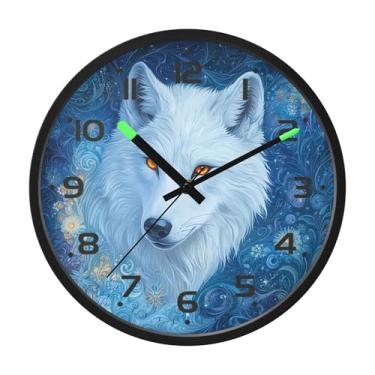 Imagem de SEHANY Relógio de parede branco lobo silencioso sem tique-taque relógio redondo operado por bateria 30 cm controle de som luz noturna relógios de parede para sala de estar, cozinha, quarto, escritório