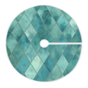 Imagem de Blueangle Saia de árvore de Natal xadrez geométrica azul-petróleo de 89,9 cm - poliéster macio e resistente a rugas, decoração de férias para festas de Natal, árvore festiva e decoração de casa (846)