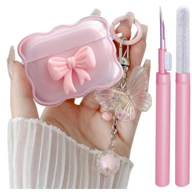 Imagem de Capa transparente compatível com AirPods Pro 3 rosa fofo, estampa de arco 3D, capas para iPods Pro 3ª geração com chaveiro borboleta, capa protetora de TPU macio e kit de limpeza para meninas e