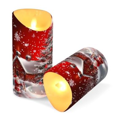 Imagem de Blueangle Pacote com 2 velas de árvore de Natal sem chama com controle remoto e temporizador, velas LED cintilantes (7,6 cm x 15 cm) para decoração de casa, casamento, acampamento (735)
