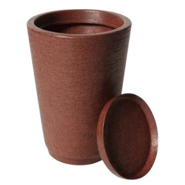 Imagem de Vaso de Planta Decorativo Lux Redondo Escovado com Prato – Moderno e Elegante para Ambientes Internos e Externos (COM Prato Marrom)