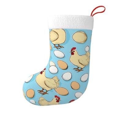 Imagem de ZERAOKE Meias de Natal de pelúcia com estampa criativa de galinha, decoração de férias em família personalizada para lareira e decoração de árvores, armazenamento de presente (conjunto de 1 peça).