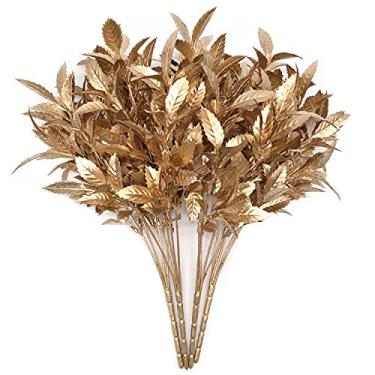 Imagem de Plantas artificiais, folhas douradas, para decoração de Natal, plantas falsas, arbustos de samambaia, arbustos falsos, vegetação, interior, exterior, vaso, enchimento, festival, decoração de jardim