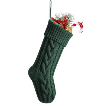Imagem de Linpr Meias de Natal de 45,7 cm com design de cabo trançado grande, decorações de festas de fim de ano e presente de manhã de Natal para familiares e amigos, meias de Natal penduradas em lareira
