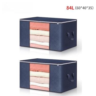 Imagem de Caixa Saco Organizador Grande Edredom Cobertor Casaco Guarda Roupa Ecológico Anti-Poeira Umidade (2PCS-84L-Azul)