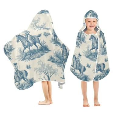 Imagem de Burbuja Toalha de banho com capuz retrô Cowgirls para crianças, toalha de praia de pelúcia macia absorvente para meninas e meninos 3-10 anos, 61 x 127 cm