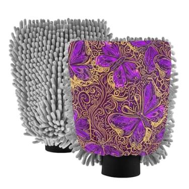 Imagem de STAYTOP Luvas de lavagem de carro com borboletas vibrantes, 2 peças, luvas de microfibra de chenille, sem arranhões, panos de esponja de lavagem ultra absorventes para carros, limpeza doméstica - G