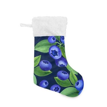 Imagem de xigua Meia de Natal de mirtilos e folhas, personalizada, grande, doces, presente pendurado, meias de Natal, decoração para festas de fim de ano, decoração de lareira