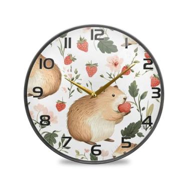 Imagem de YETTASBIN Lindo relógio de parede acrílico capivaras – silencioso sem tique-taque operado por bateria criativo relógio redondo decorativo para cozinha, sala de estar, banheiro, decoração de escritório