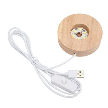 Imagem de Pissente Base de Luz LED, Lâmpada de Exibição Alimentada por USB Em Madeira de Carvalho Com 8cm de Diâmetro e 2cm de Espessura para Decoração de Casa, Festa de Natal, Joias, Arte Em Vidro (base de luz branca)