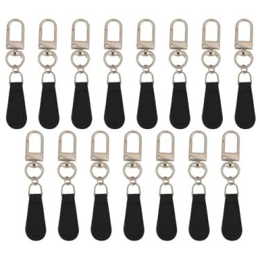 Imagem de HOBBIESAY 15 peças de couro PU puxadores de zíper preto etiquetas fixador em forma de folha alça de puxar cordão puxadores de couro puxador de zíper cabeças de substituição para bota jaqueta bolsa