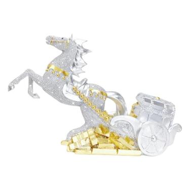 Imagem de Generic Escultura de animal, estátua de cavalo, presente artesanal, ornamento, estatueta de resina para lareira, mesa, estante, sala de estar, Ano Lunar, Prata