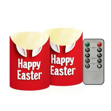 Imagem de Wassud Pacote com 2 velas de coelho branco feliz Páscoa sem chama com controle remoto, velas realistas cintilantes com temporizador, velas decorativas para Natal, casamento, festa, decoração de casa