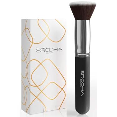 Imagem de SRODHA Conjunto de pincéis de maquiagem Beauty | Kit de 3 peças | Pincéis faciais base líquida corretivo pó blush mistura | Inclui Kabuki de topo plano, esponja de maquiagem e pincel tapete de limpeza