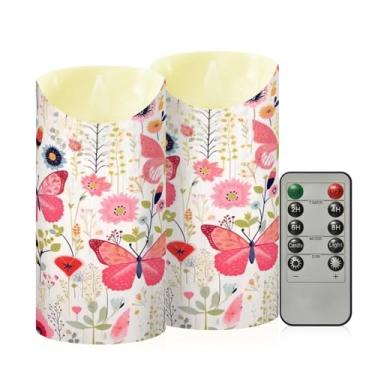 Imagem de Wassud Pacote com 2 velas fofas borboletas sem chama com controle remoto, velas realistas cintilantes com temporizador, velas decorativas para Natal, casamento, festa, decoração de casa média